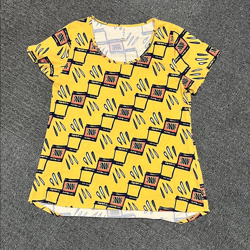 Yellow Geometric Print Short Sleeve Top
